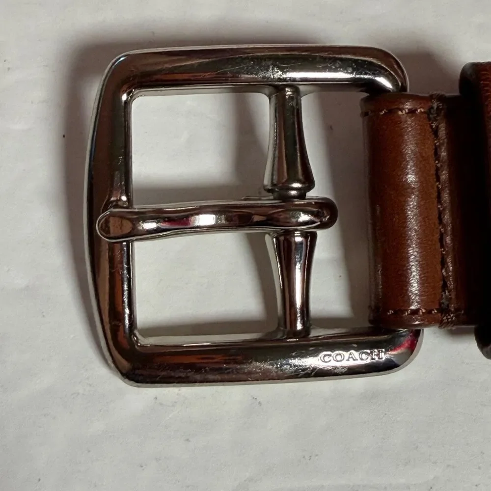 Coach 64459 Brown Braided Woven Leather Belt Size 34 Silver Tone Buckle 48